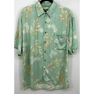 Hawaiian Moon Mens Shirt Size Large L Green Short Sleeve Button Aloha Vacation